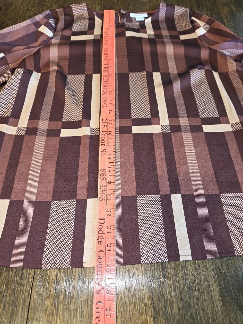 Liz Claiborne Burgundy and Blush Plaid‎ Long-Sleeve Blouse